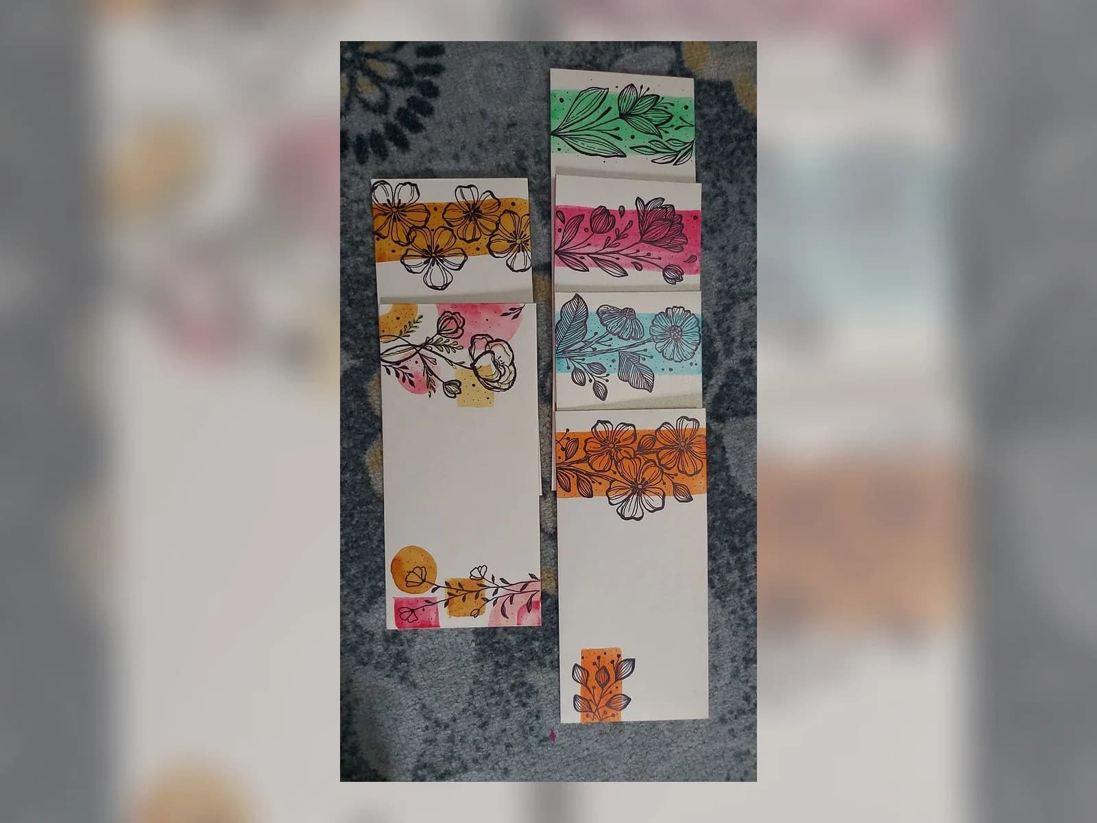 Marigold Border Bookmark Set by Meraki Arts 53 - Paintings portfolio for wall decor and personal gifts custom requests.